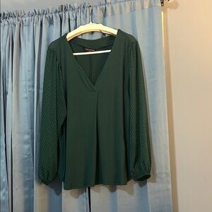 Lane Bryant Forest Green V-Neck Blouse